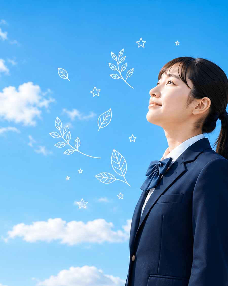 空を見上げる高校生